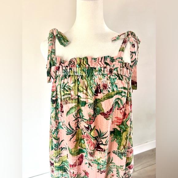 H&M Pink Spring Floral Butterfly Tie Strap Cotton Midi Dress Size 8 - Picture 2 of 8
